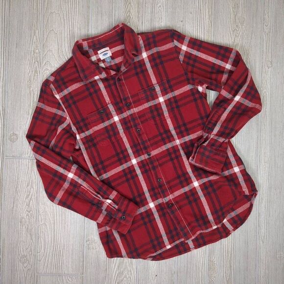 Old Navy Regular Fit Men’s Large Red Plaid Long Sleeve Button Down Shirt Holiday - Picture 1 of 7